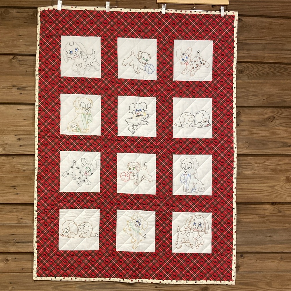 Vintage Hand Embroidered Crib Blanket